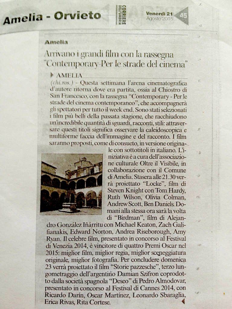 Corriere dell'Umbria,  venerdì 21 Agosto 2015